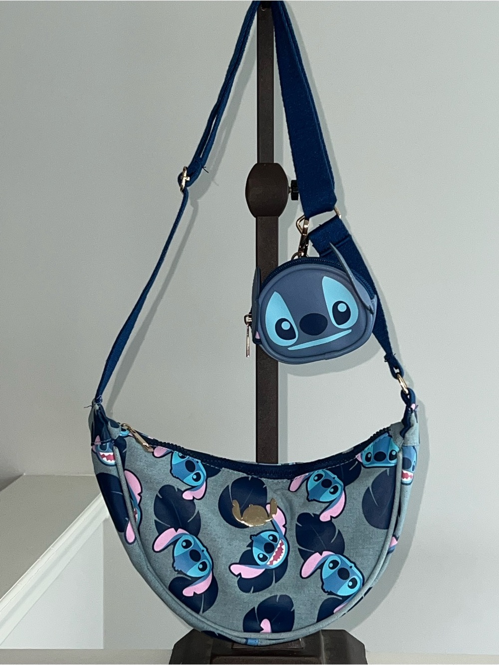 Bioworld Disney Stitch Crossbody Purse with Matching Coin Pouch Blue